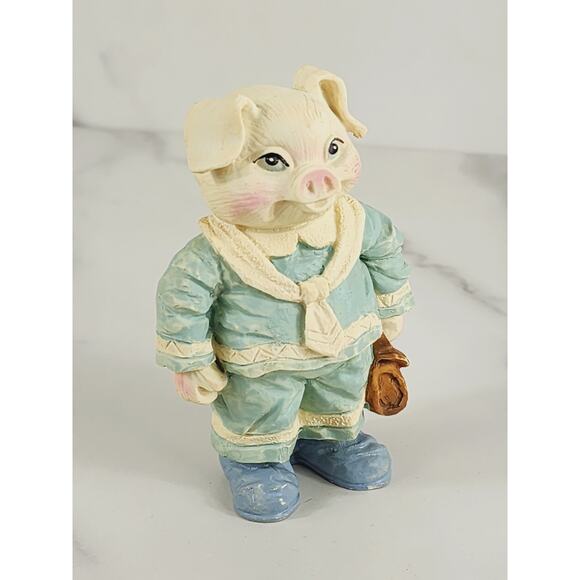 Piglet Pig Lover Piggy Uniform Suit Figurine Light Blue 4" Year 90s Home Decor - Picture 8 of 13